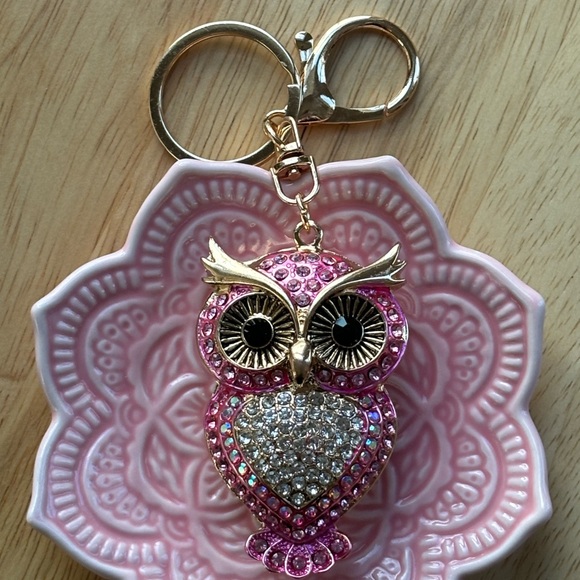 Gorgeous Faux Rhinestone Owl Bag Charm/Key Chain - Picture 2 of 3
